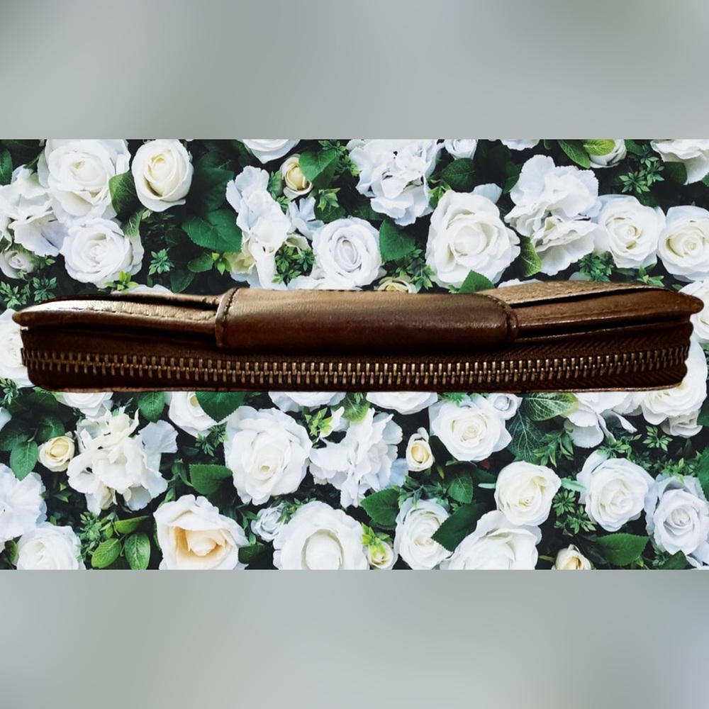 Fossil Brown & Gold Patterned Leather Zip Around Vintage Wallet - Picture 7 of 13